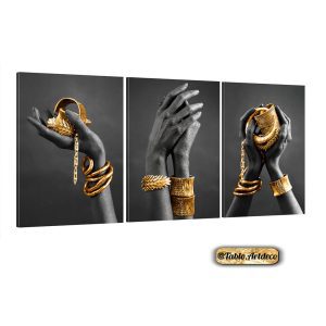 تابلو 3 تکه طرح مشکی طلایی کد S0192