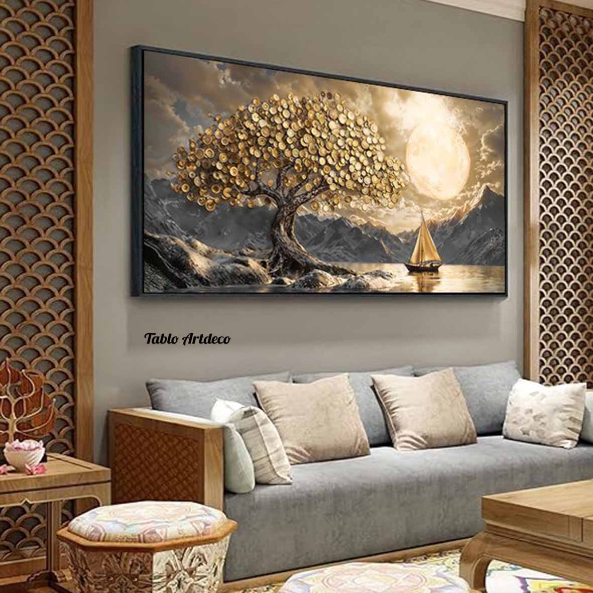 تابلو دکوراتیو یک تکه طرح قایق و دریا کد T138